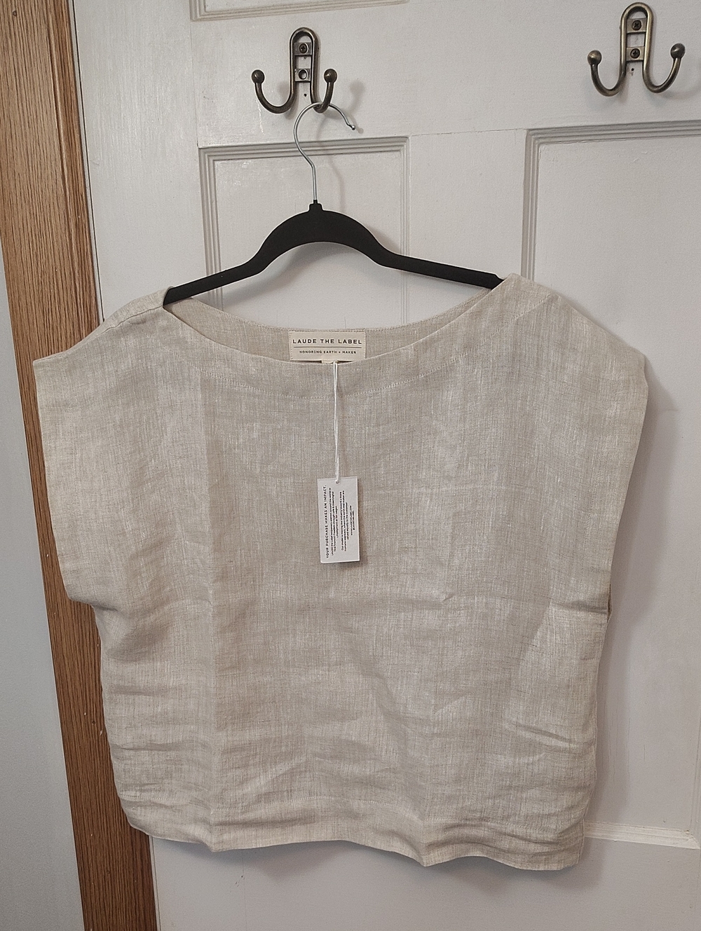 NWT Laude The Label Everyday Ivory Organic Cotton Linen  Boxy Top Size XL